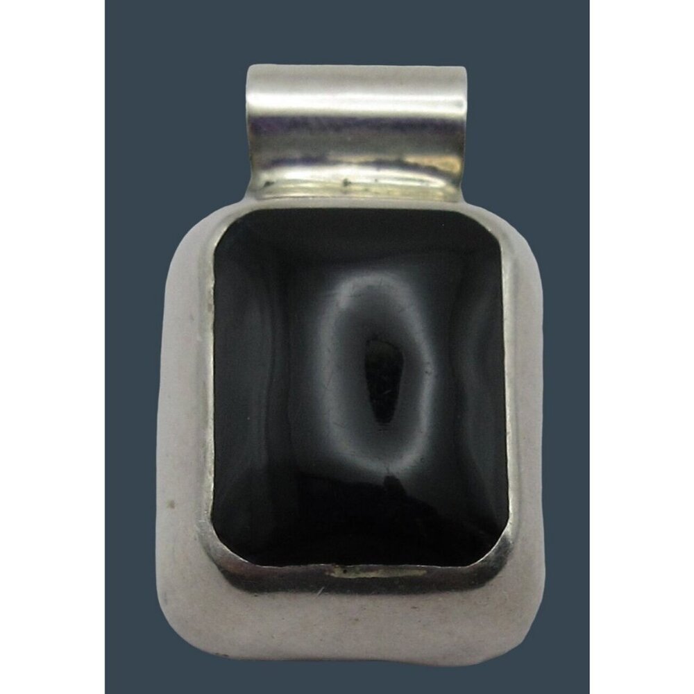 Vintage Mexico 925 Silver Black Onyx Pendant Rectangular Shape Classic Design